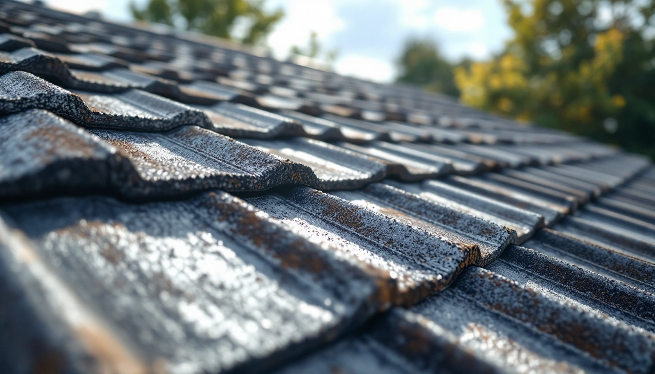 Dark ridged roof surface in daylight