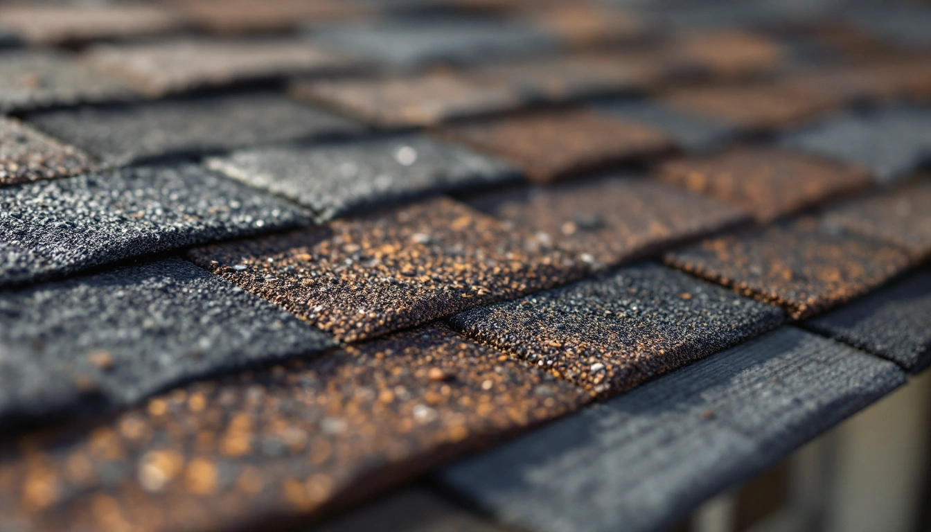 Close view of dark textured roof pieces