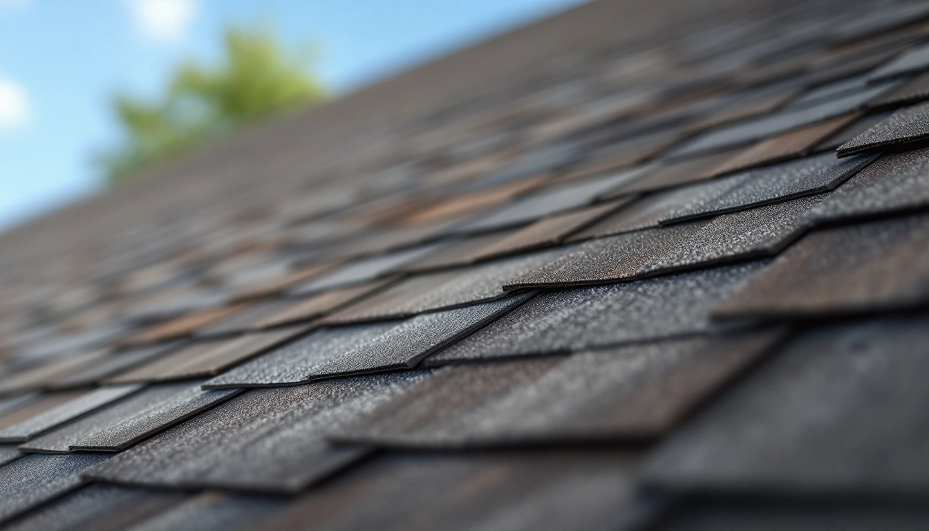 Rows of gray shingles on a pitched roof
