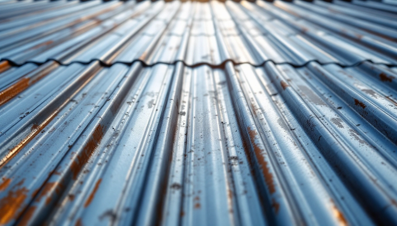 Wavy metal roof panels in daylight