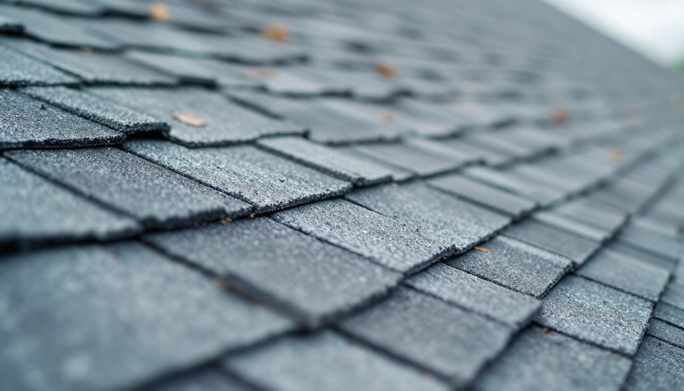 Rows of gray shingles on a pitched roof