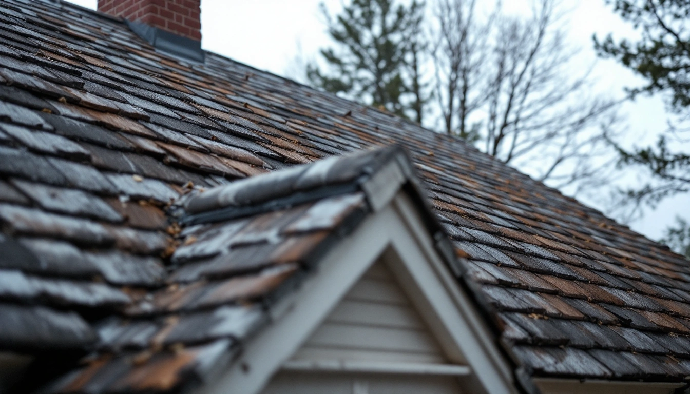 weathered shingle roof planes beside a small gable