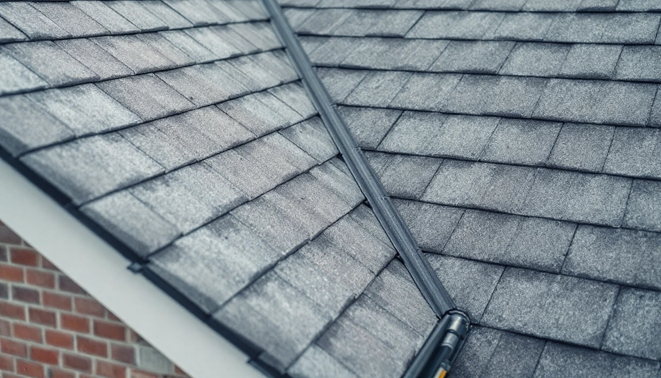Rows of gray shingles on a pitched roof