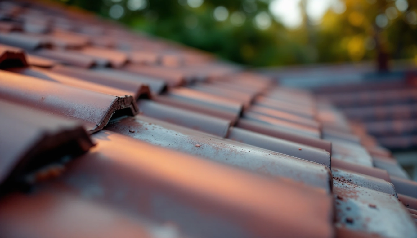 Terracotta tiles beside a roof edge