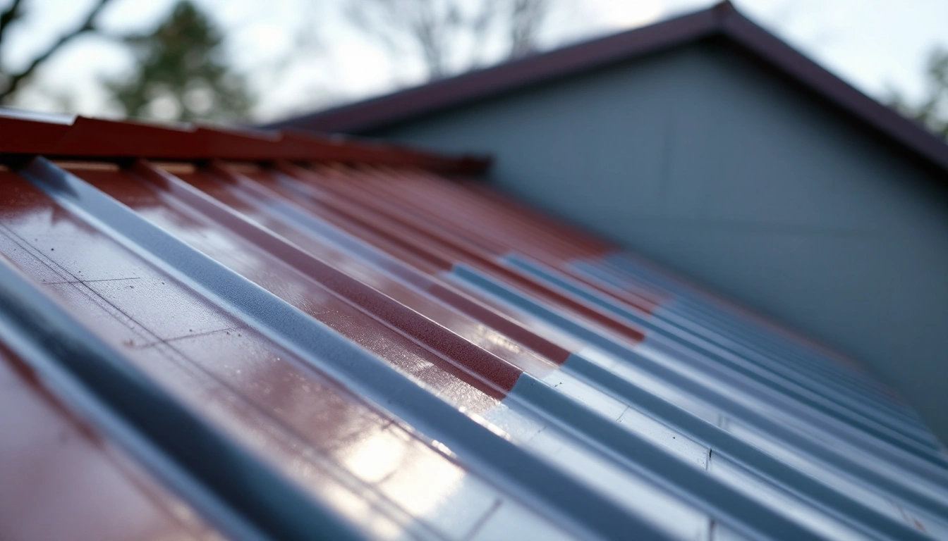 Red metal panels beside a gable wall