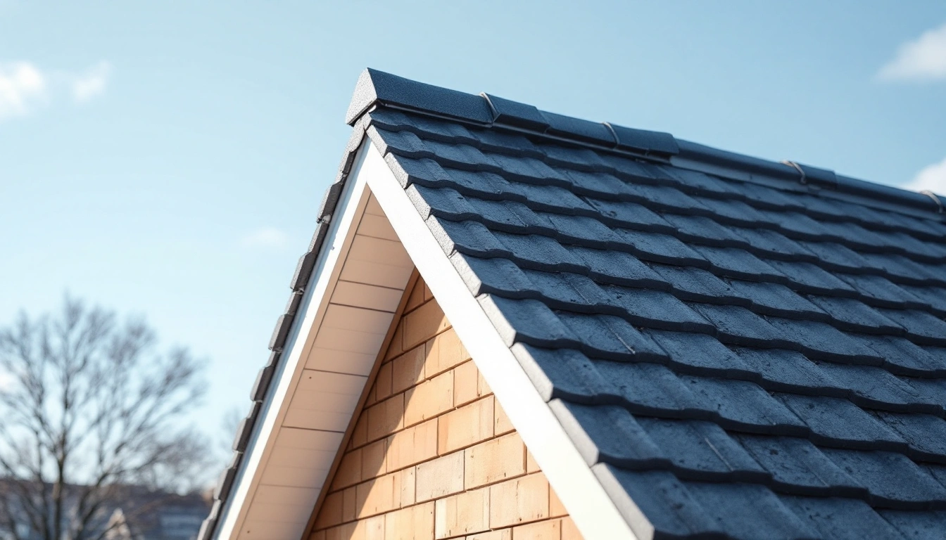 Pitched roof and white gable wall