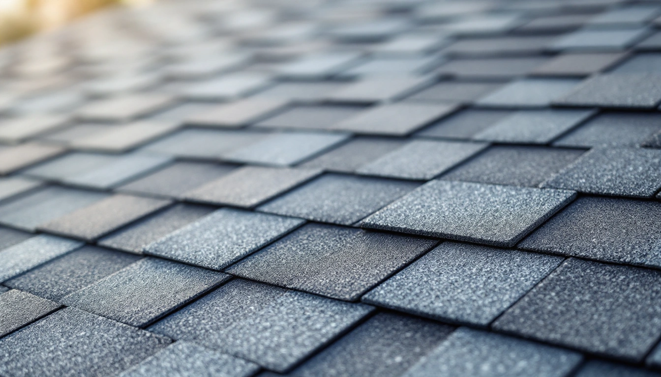 Rows of gray shingles on a pitched roof