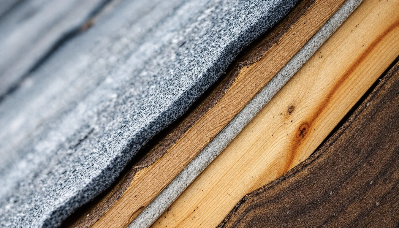 Dark roof edge above a wood fascia