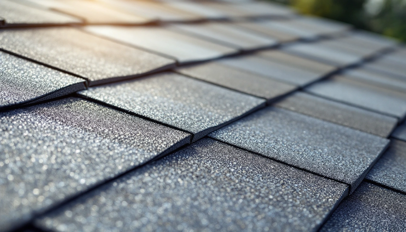 Dark flat roof pieces with daylight reflections